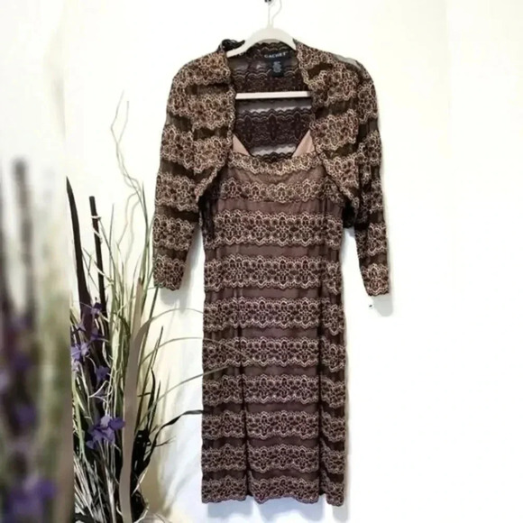 Cachet Formal Sequins Formal Dress With Shaw ‎ size 14. browng/gold - Picture 5 of 13